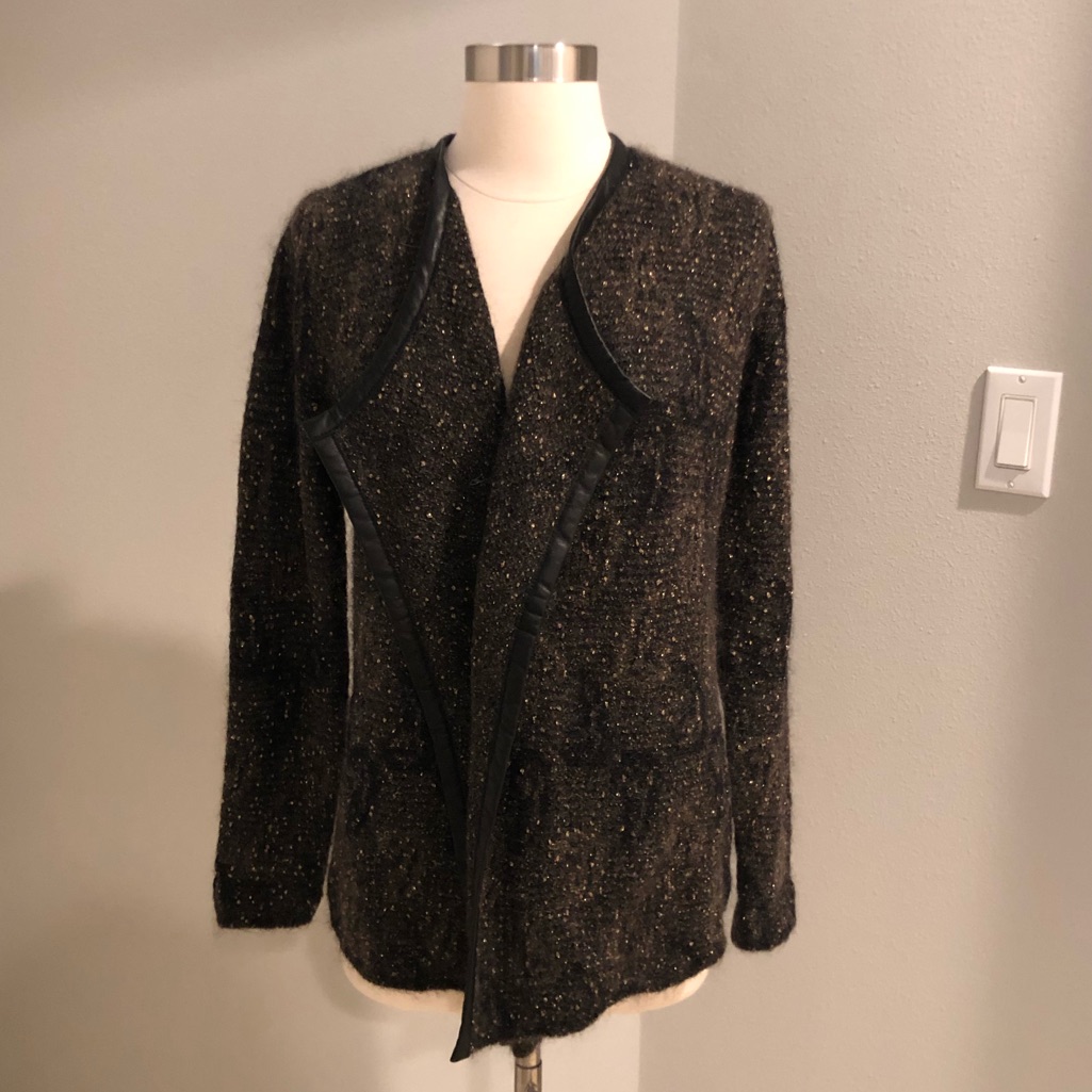 Eileen Fisher Doc Mohair Leather Trim Cardigan Xs